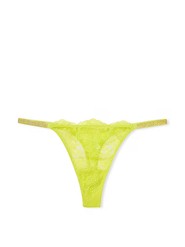 Victoria's Secret Rhinestone Lace Shine Strap Thong Panty Color Green/Lime NWT