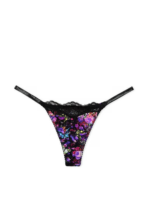 Victoria's Secret Rhinestone Lace Shine Strap Thong Panty Multicolor/Floral NWT