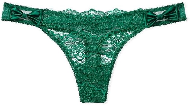 Victoria's Secret Satin Bows Lace Thong Color Green Size X-Small New