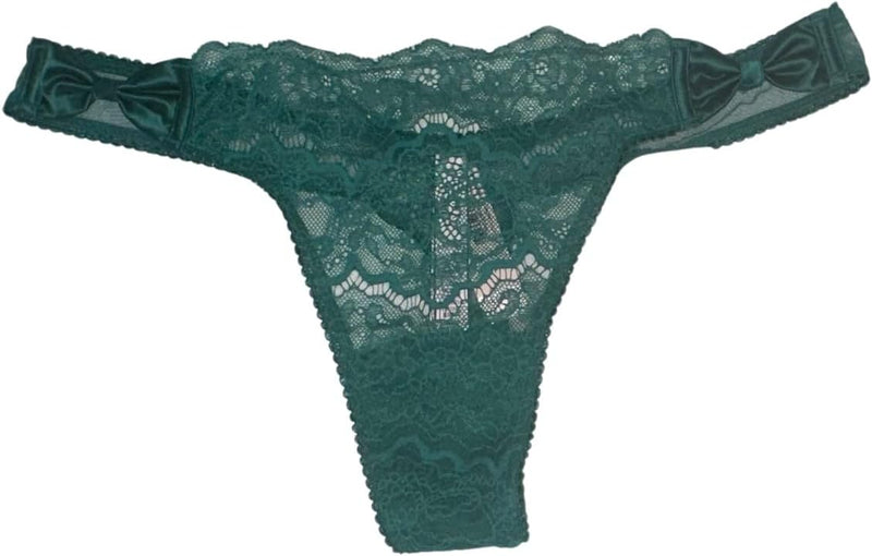 Victoria's Secret Satin Bows Lace Thong Color Green Size X-Small New