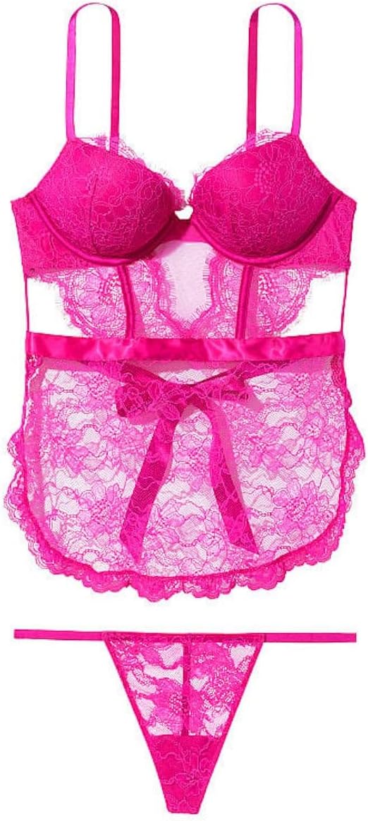 Victoria's Secret Bombshell Apron Teddy With Panty Color Fuchsia Size Small New