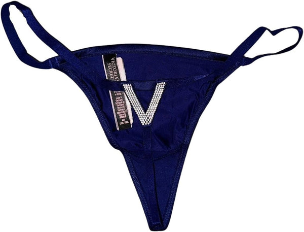 Victoria's Secret Rhinestone Shine V-String Panty Color Night Ocean/Blue New