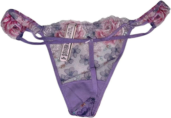 Victoria's Secret Floral Embroidery Mesh V-String Panty Multicolor Size Medium New