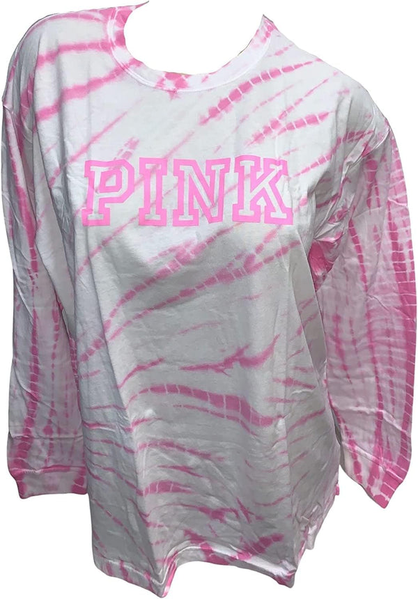 Victoria's Secret Pink Campus Tee Long Sleeve Crew Neck Color Tie Dye Pink Size X-Small New