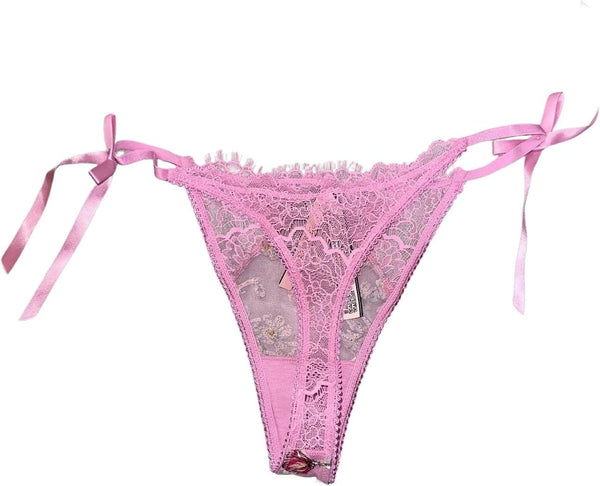 Victoria's Secret Floral Embroidery Side-Tie Thong Panty Color Lilac New