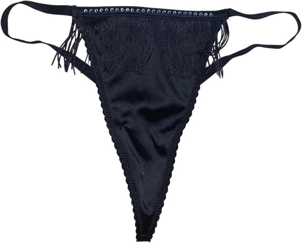 Victoria's Secret Very Sexy Fringe V-String Rhinestone Panty Color Black New