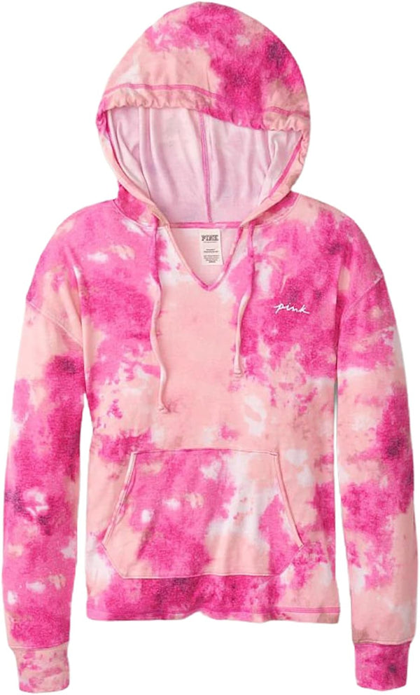 Pink Cozy Pullover Hoodie Sleep Pajama Top Color Tie Dye Pink Size