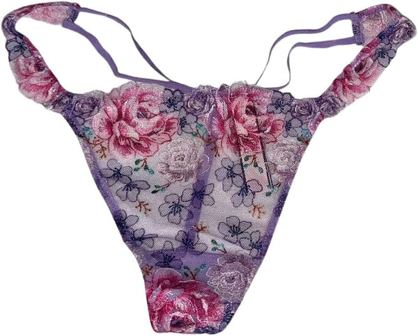 Victoria's Secret Floral Embroidery Mesh V-String Panty Multicolor Size Medium New