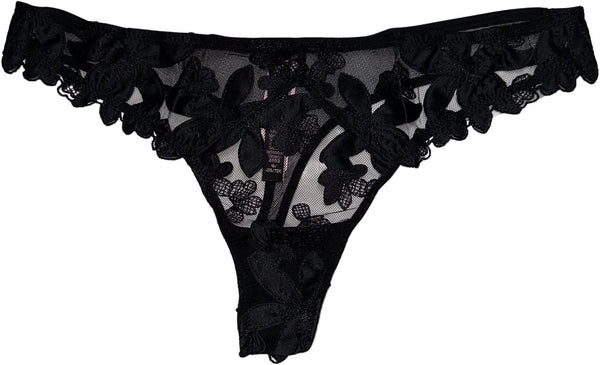 Victoria's Secret Floral Embroidered Thong Panty/Underwear Color Black Size Medium New