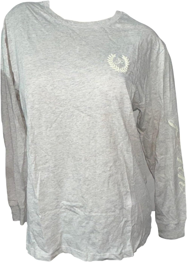 Victoria's Secret Pink Cotton Campus Long Sleeve Oversize Crew Neck Tee Color Gray Oatmeal Beige New