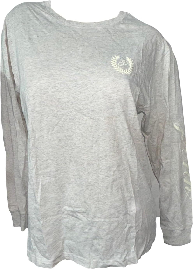 Victoria's Secret Pink Cotton Campus Long Sleeve Oversize Crew Neck Tee Color Gray Oatmeal Beige New