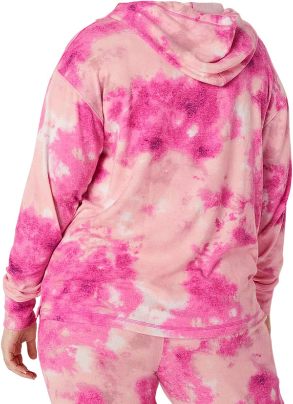 Pink Cozy Pullover Hoodie Sleep Pajama Top Color Tie Dye Pink Size